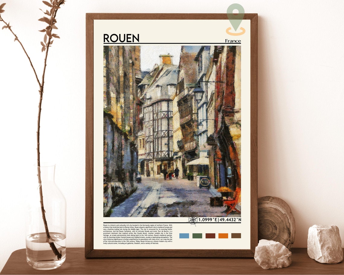 Rouen Poster Normandy Art France Travel Poster Rouen Print Rouen Artwork Rouen Wall Art Rouen Travel Normandy Print Rouen France