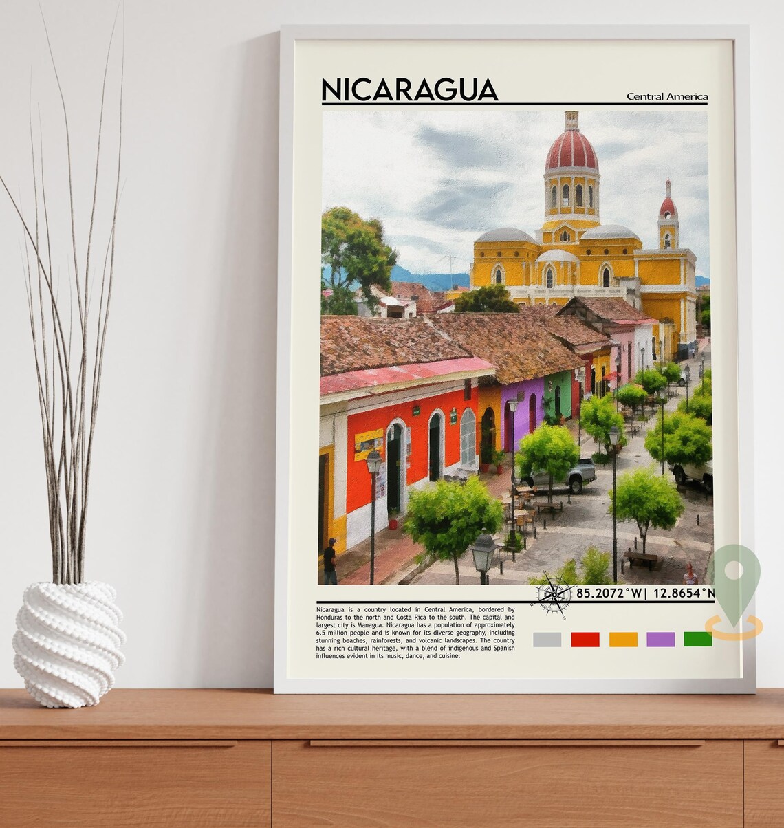 Nicaragua Central America Colonial Cathedral Street Travel Poster - Image 5