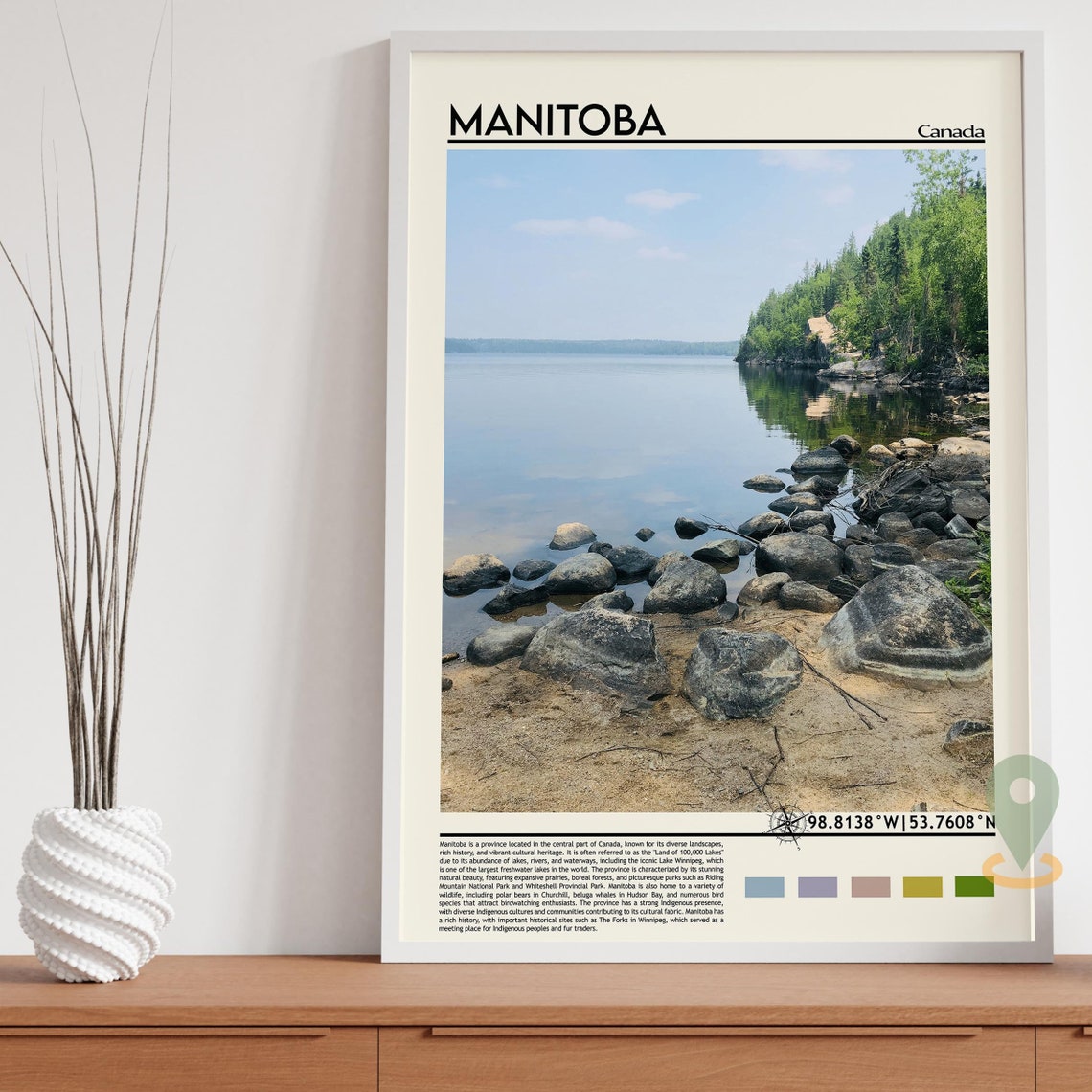 Manitoba Canada Tranquil Rocky Lakeshore Nature Scene Poster - Image 3