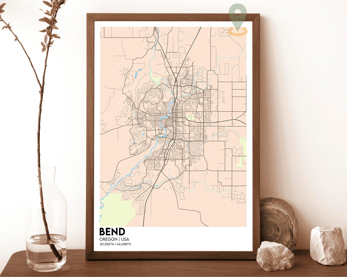 Bend Oregon USA Bold Red High Desert Modern City Street Map Poster - Image 4