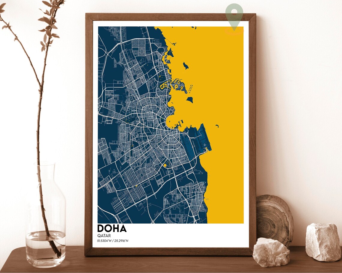 Doha Qatar Street Map Coastal City Modern Art Poster Modern City Map Decor - Image 2