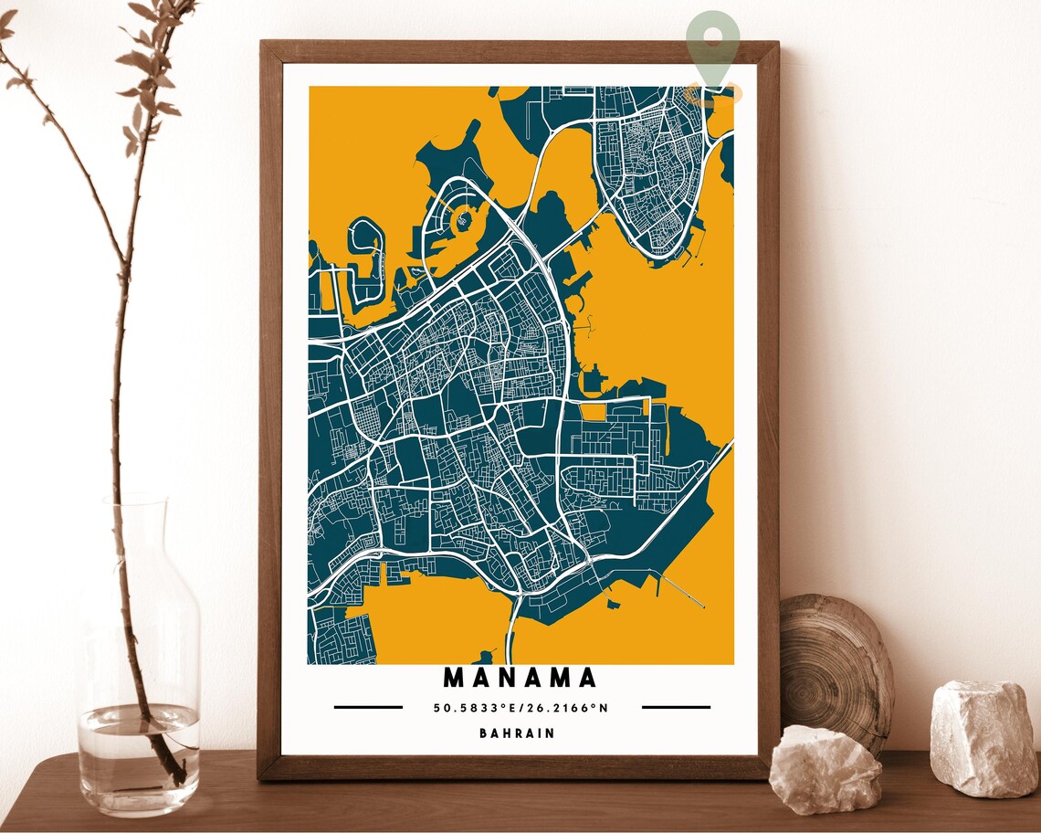 Manama Bahrain City Map Modern Navy Blue Minimalist Street Map Poster - Image 5