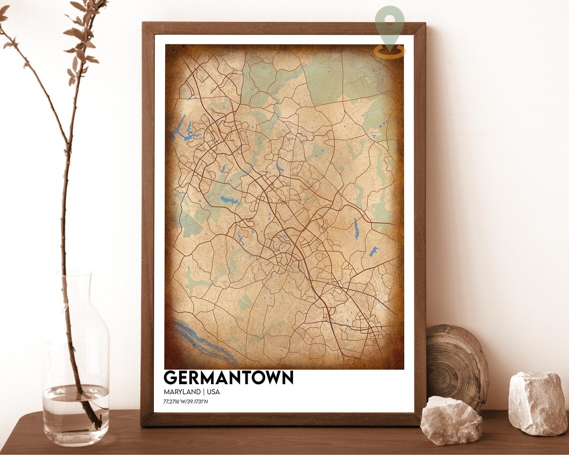 Germantown Maryland Cream Maroon Stylish City Map Home Decor Poster - Image 2