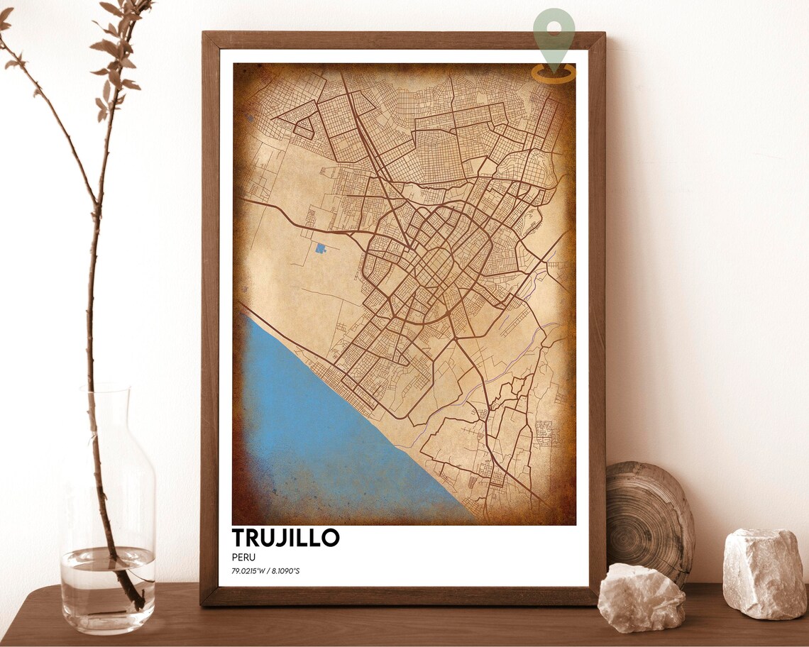 Trujillo Peru Navy Mustard Street Map Minimalist Art Decor Poster - Image 2