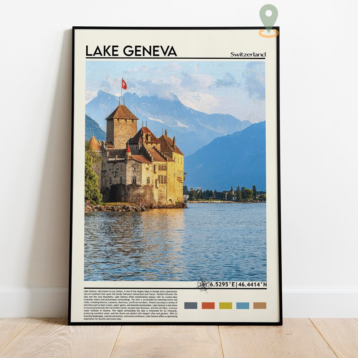 Lake Geneva Switzerland Castle Lakeside Alpine View Travel Poster - Image 2
