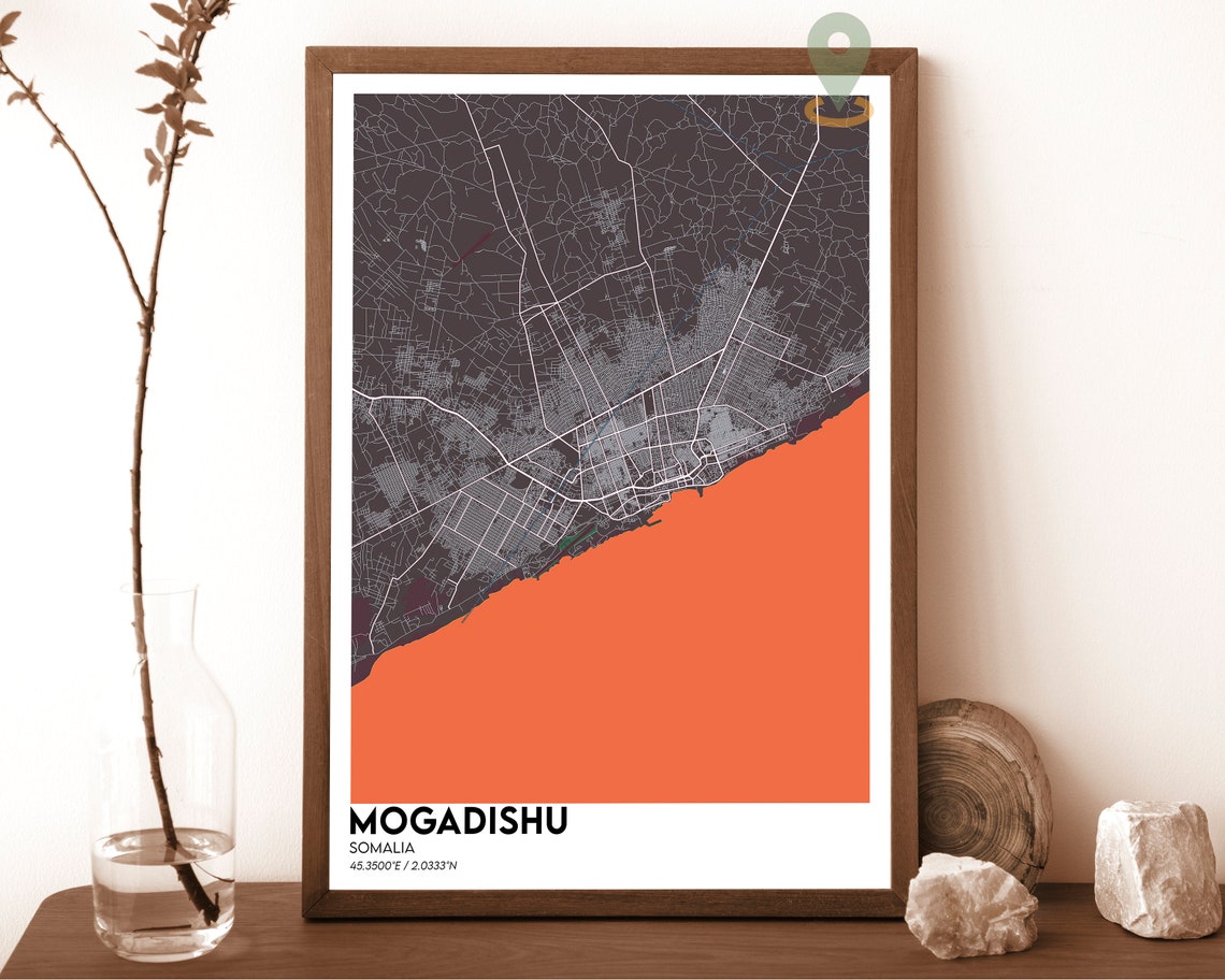 Mogadishu Somalia Red Gold Bold Minimalist City Map Art Poster - Image 4
