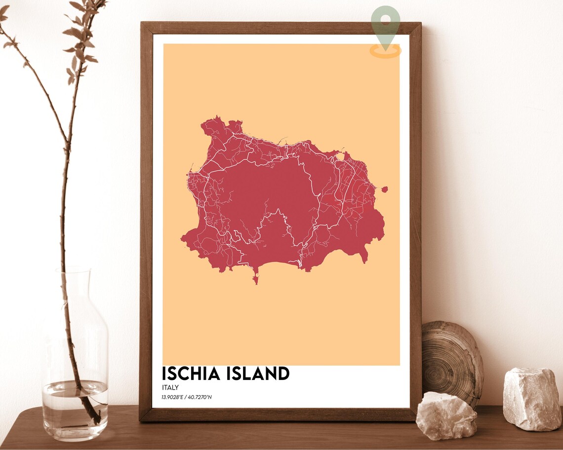 Ischia Island Italy Navy Mustard Minimalist Island Map Wall Art - Image 5