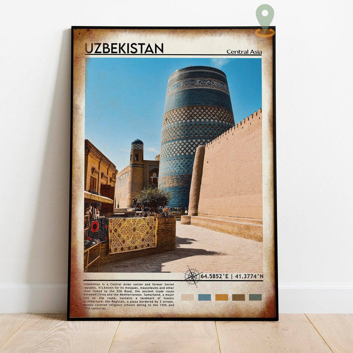 Uzbekistan Khiva Blue Tiled Minaret Silk Road Old Town Poster - Image 2