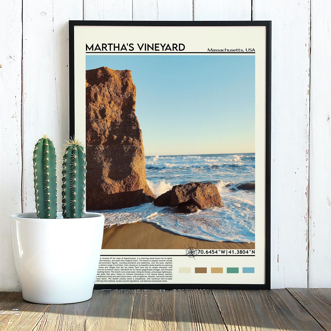 Marthas Vineyard Massachusetts Rocky Coast Waves Travel Poster - Image 5