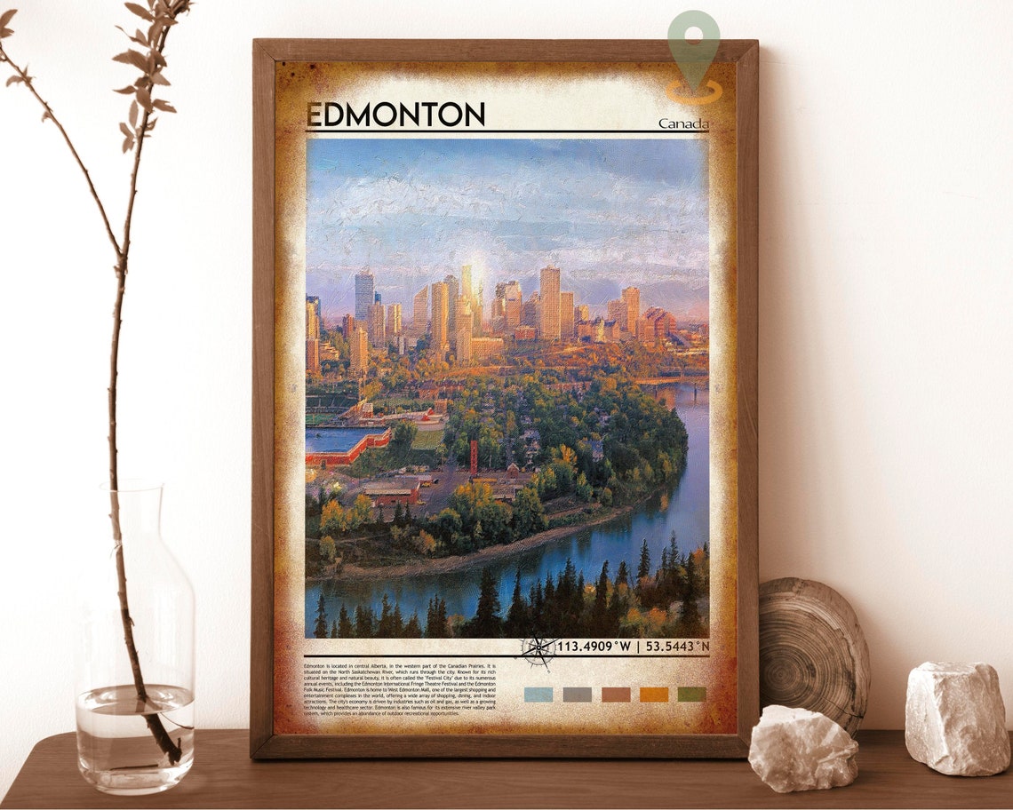 Edmonton Alberta Canada City Skyline Over Green River Valley Poster - Image 6