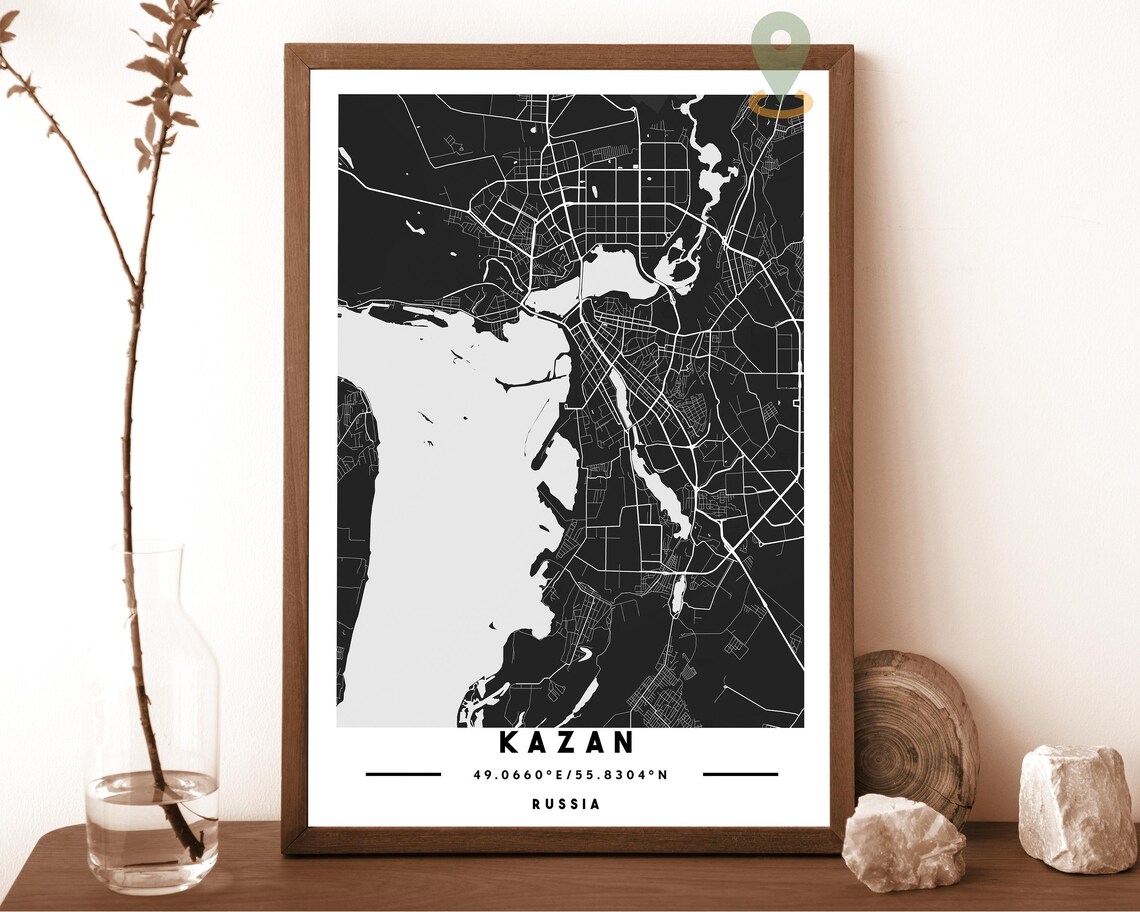 Kazan Russia City Street Map Volga River Teal Poster Decor Art - Image 4