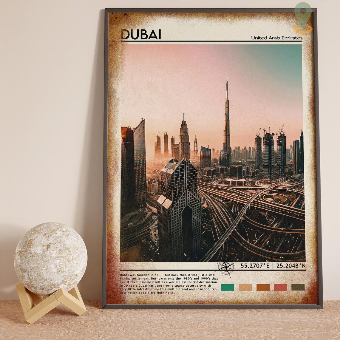 Dubai United Arab Emirates Burj Khalifa Sunset Skyline Travel Poster - Image 2