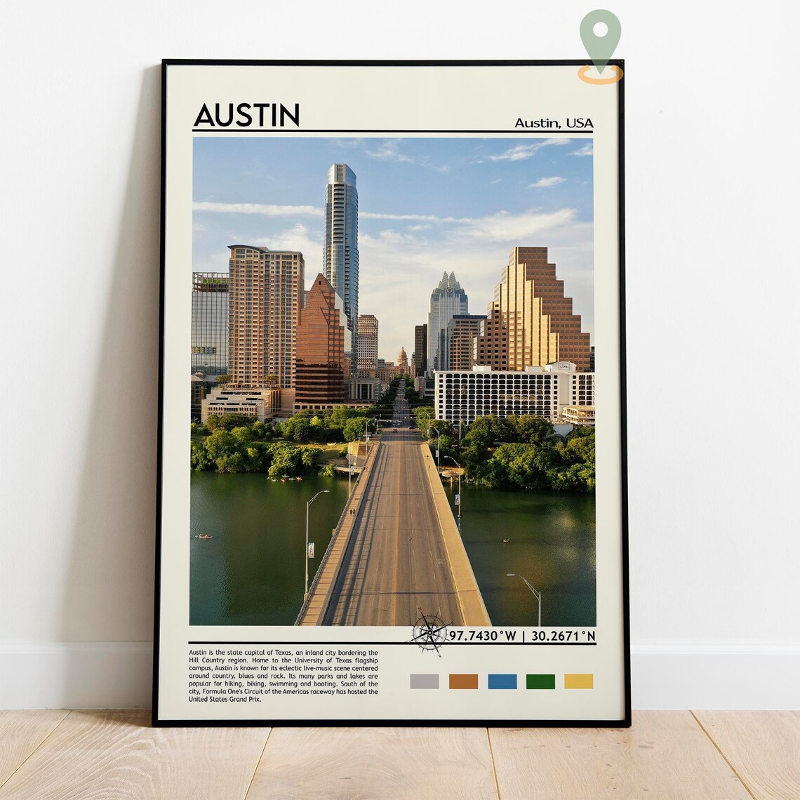 Austin Texas Downtown City Skyline Bridge Vintage Travel Poster - Image 2