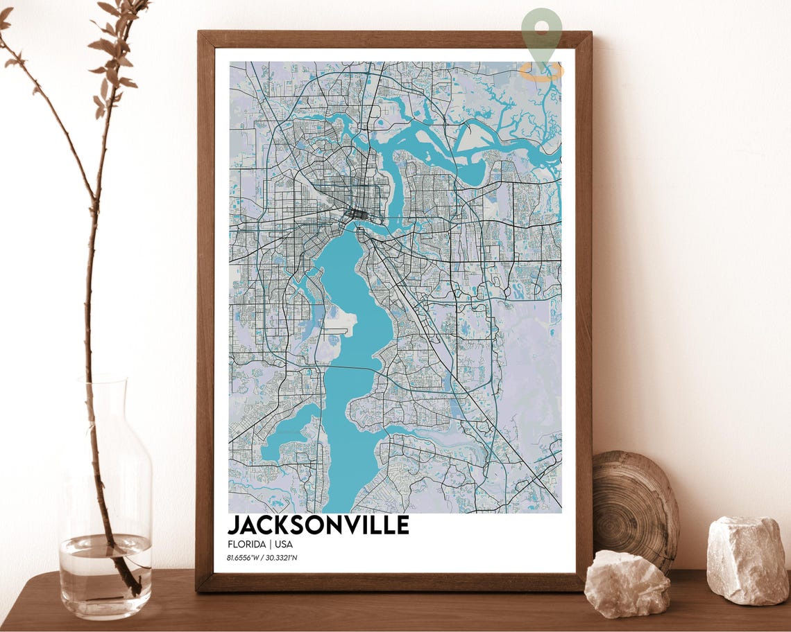 Jacksonville Florida Navy Gold Modern Minimalist City Map Wall Art - Image 6