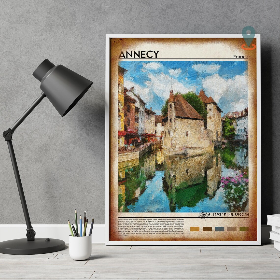 Annecy France Canal Old Town Vintage Oil Painting Poster Art - Image 4