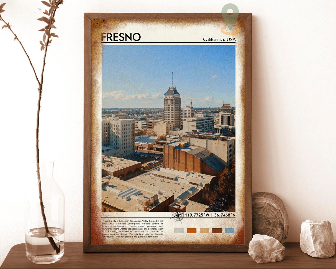 Fresno California Downtown Skyline Landmark Tower Valley City Travel Poster - Image 6