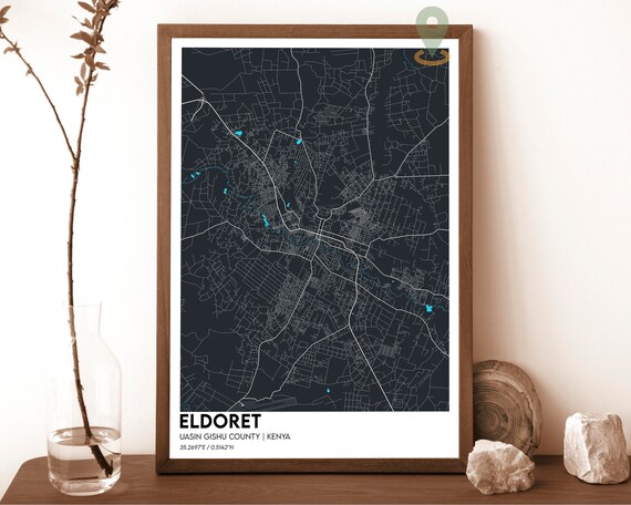 Eldoret Kenya Dark Charcoal Minimal City Map Modern Art Poster