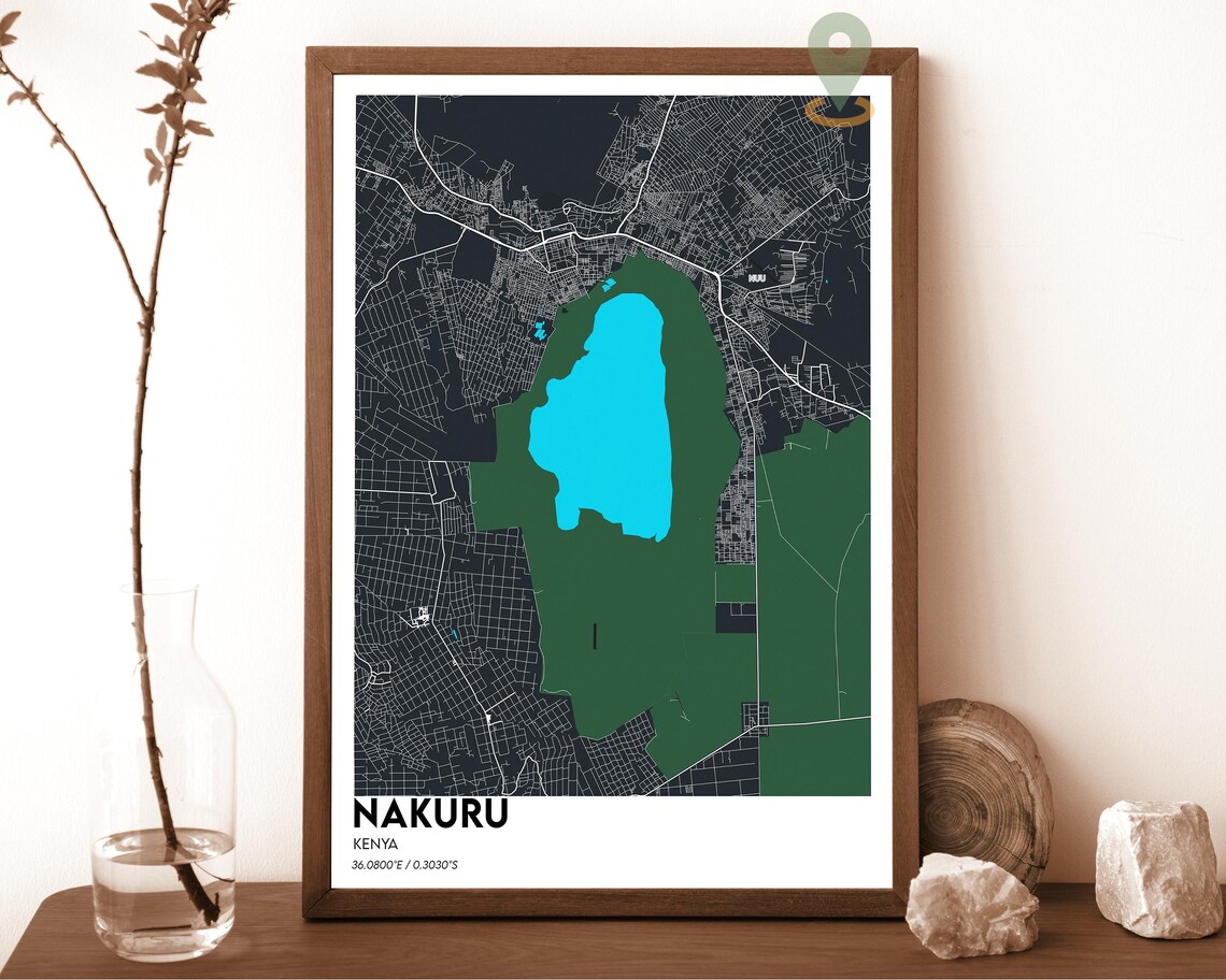 Nakuru Kenya Striking Turquoise Lake Modern City Map Art Poster