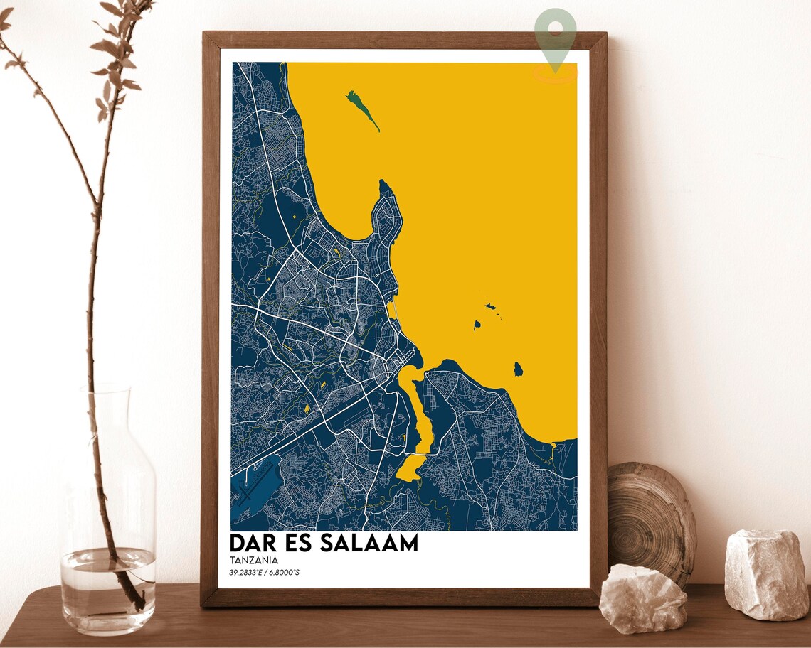 Dar es Salaam Tanzania Teal Street Map Art Print for Modern Wall Decor - Image 2