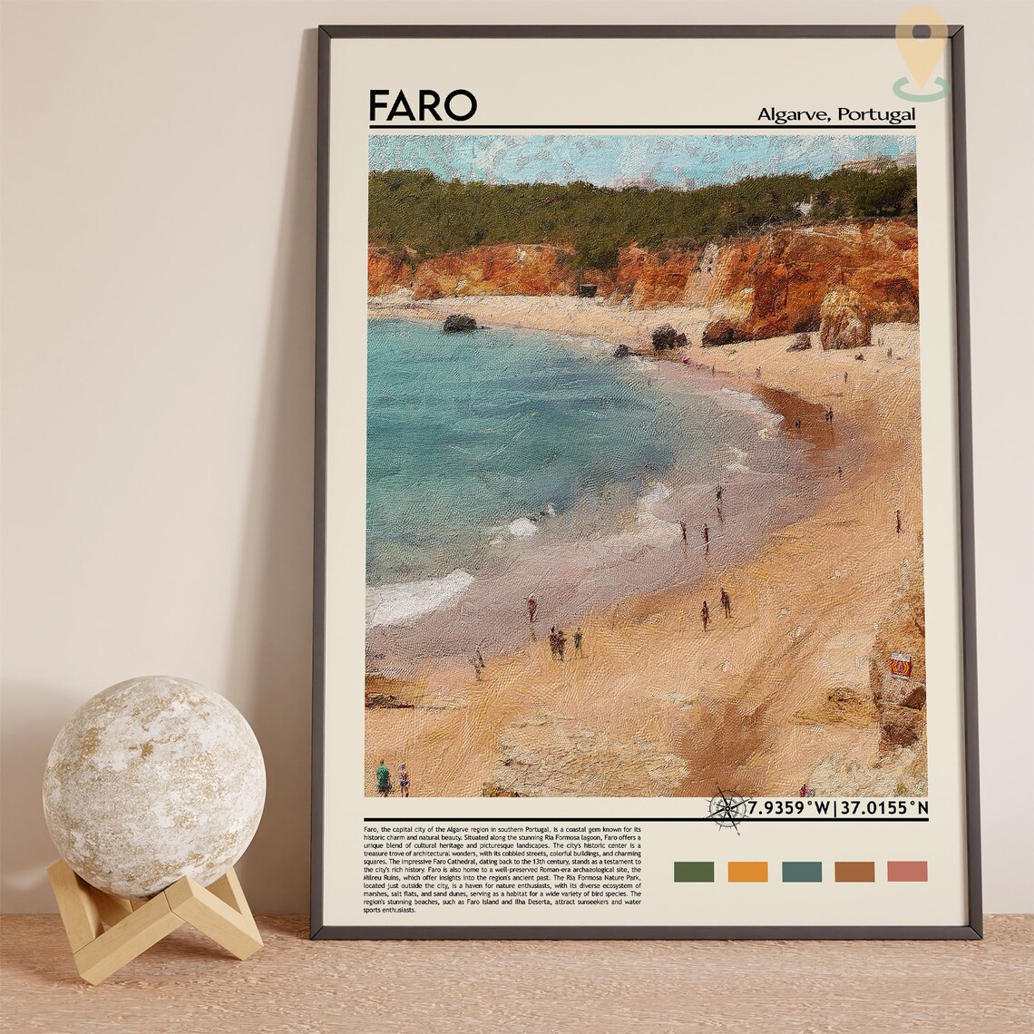 Faro Algarve Portugal Red Cliffs Sandy Beach Coastal Travel Print - Image 3