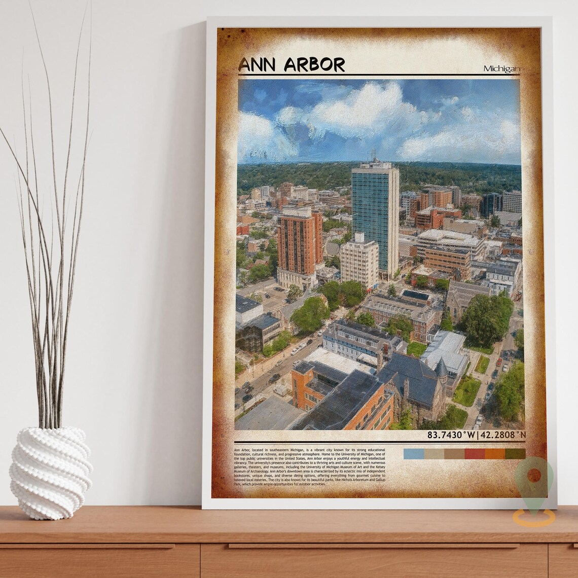 Ann Arbor Michigan Downtown Aerial Summer Skyline Travel Poster - Image 5