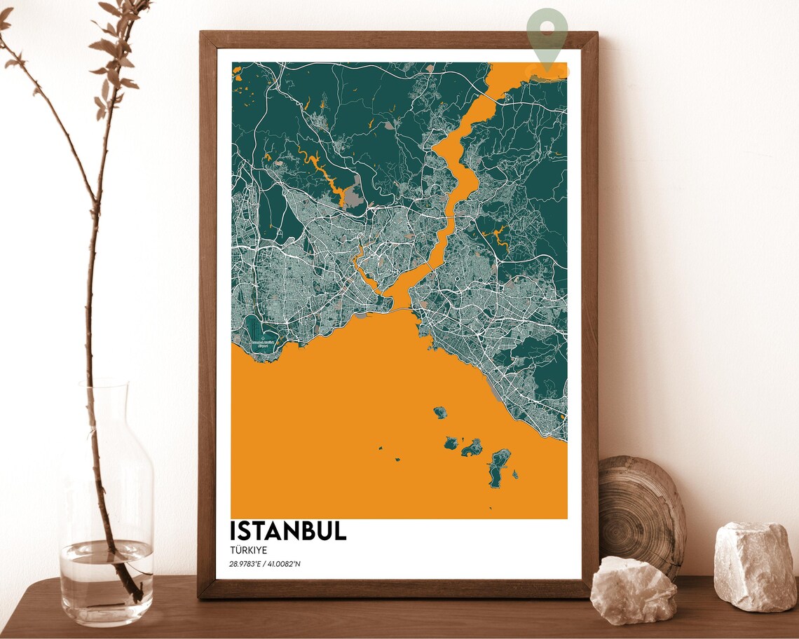 Istanbul Turkiye Bosphorus Strait Rose Minimalist City Map Poster - Image 2