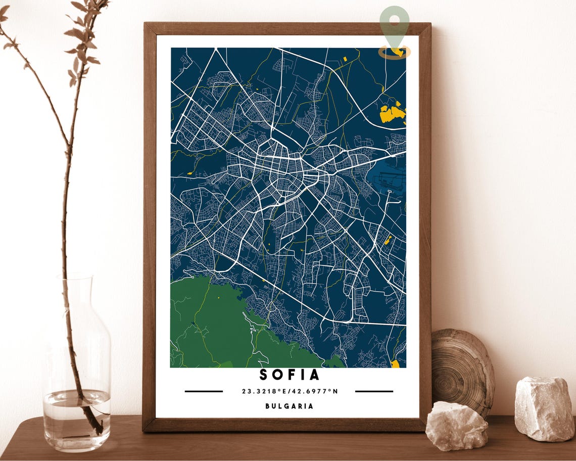Sofia Bulgaria City Map Art Poster Navy Green Modern Wall Decor - Image 6