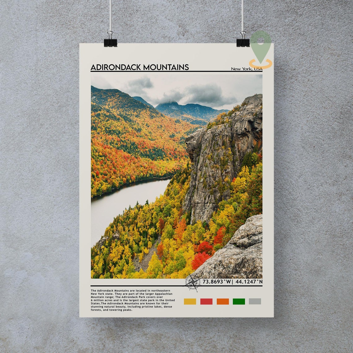Adirondack Mountains New York Fall Foliage Lake View Scenic Poster - Image 2