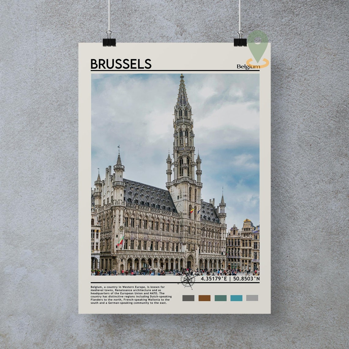 Brussels Belgium Grand Place Gothic Town Hall Landmark Poster - Image 3
