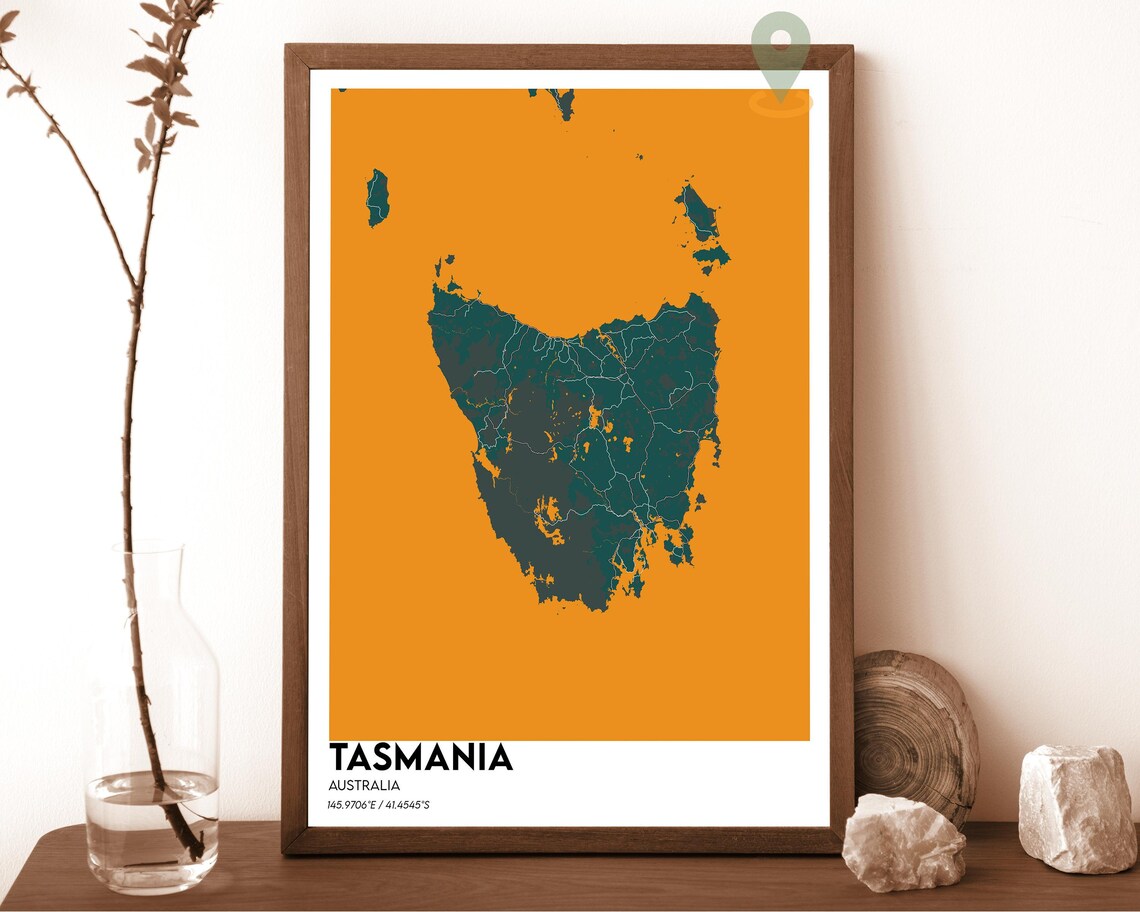 Tasmania Australia Island Map Dark Navy on Lavender Graphic Poster - Image 5