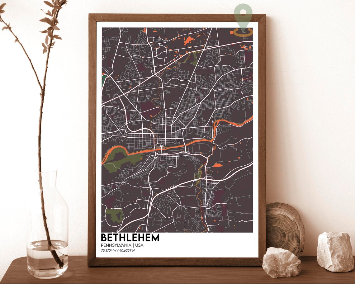 Bethlehem Pennsylvania City Street Map Teal Art Print for Hometown Pride - Image 4