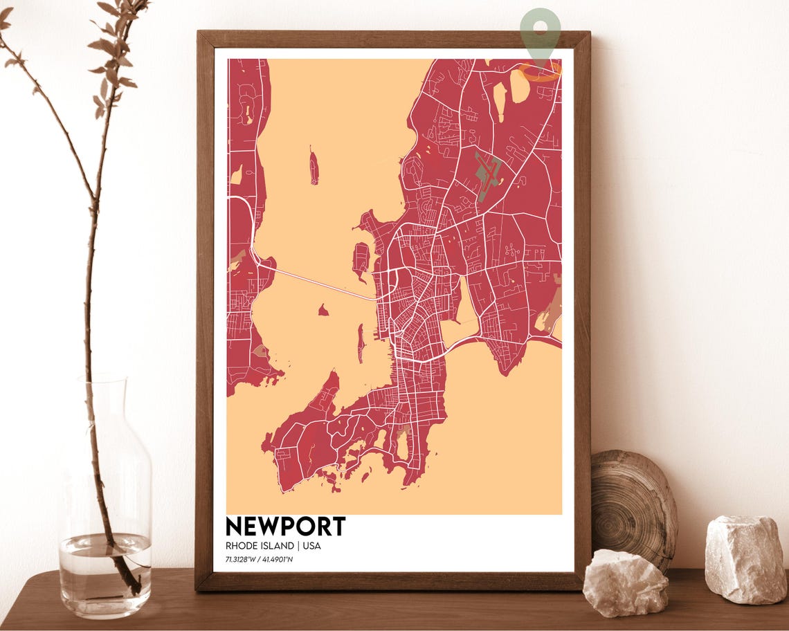 Newport Rhode Island USA Navy Gold Coastal Harbor Map Poster - Image 5