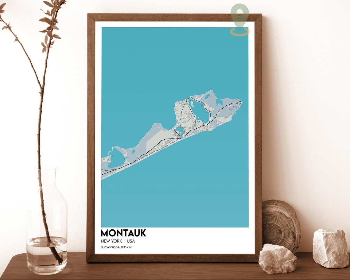 Montauk New York Minimal Teal Peninsula Coast Map Art Poster - Image 2