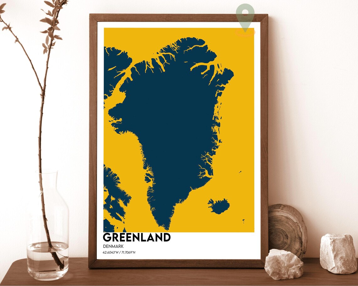 Greenland Denmark Minimalist Country Map Red Peach Modern Art Poster - Image 3