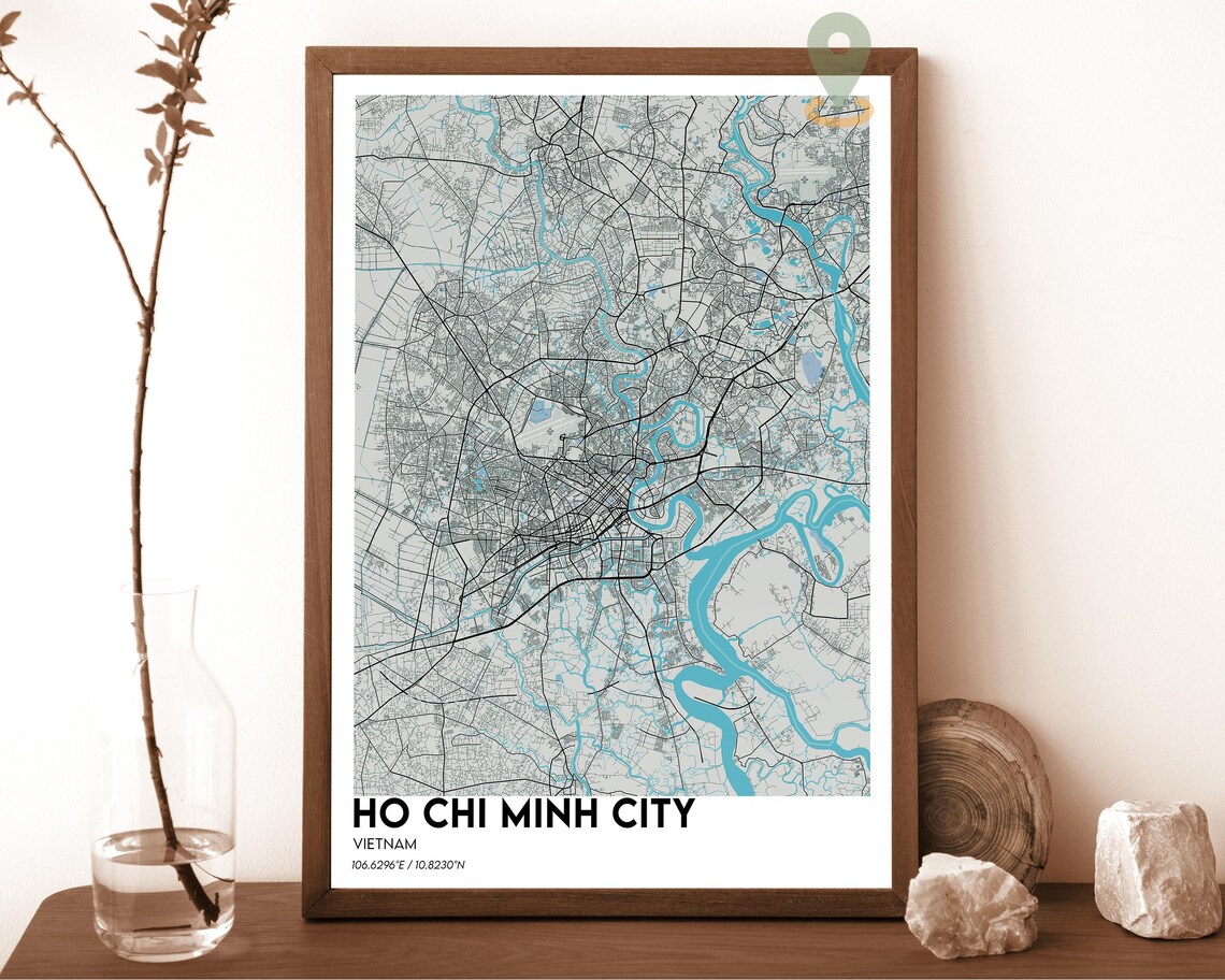 Ho Chi Minh City Vietnam Modern Street Map Navy Yellow Poster - Image 6