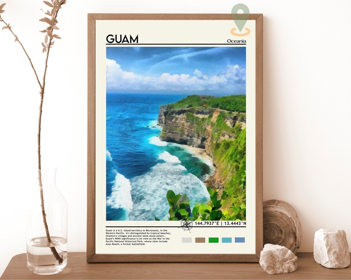 Guam Oceania Turquoise Sea Cliffs Tropical Island Coast Travel Poster