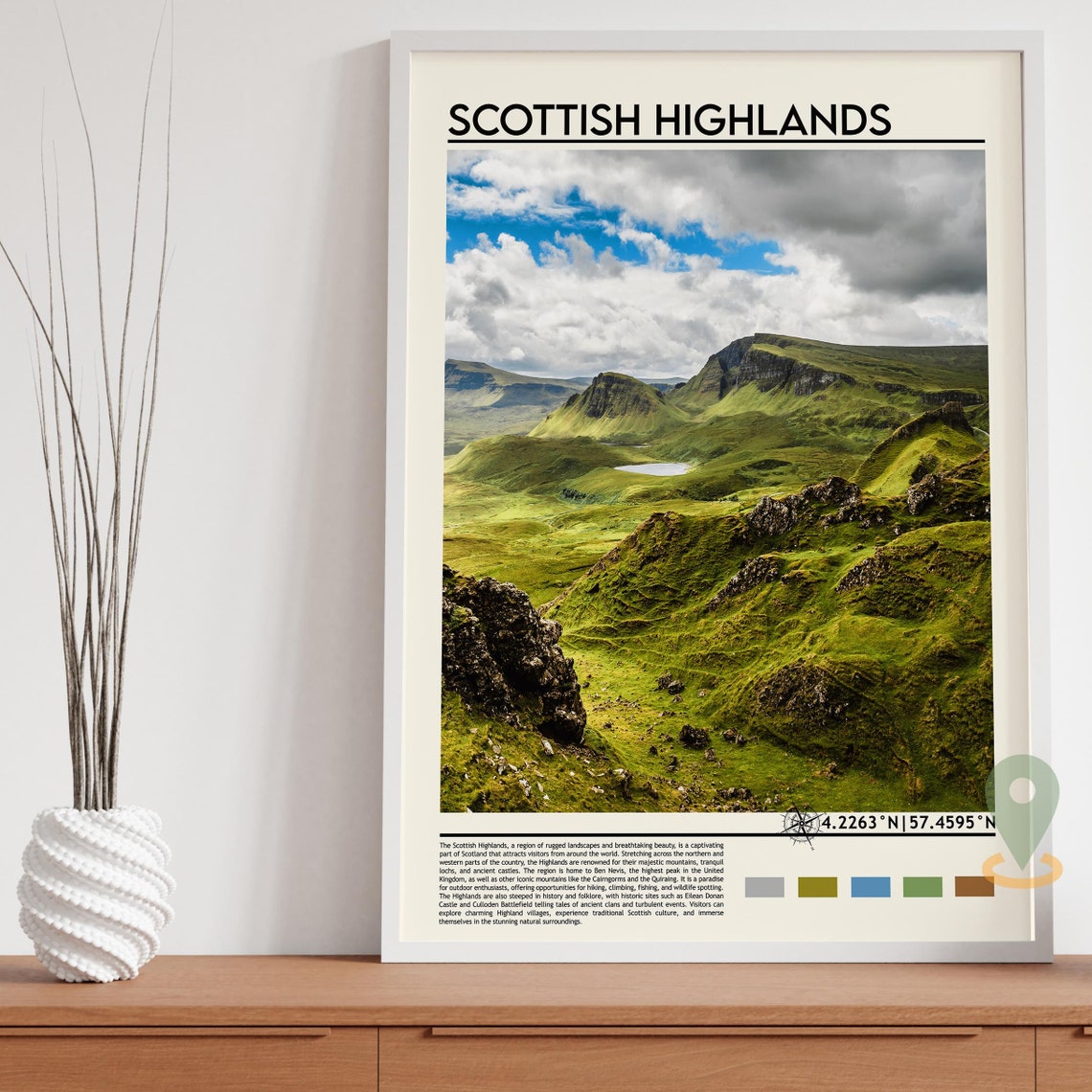 Scottish Highlands Rolling Green Mountains Landscape Travel Poster - Image 3