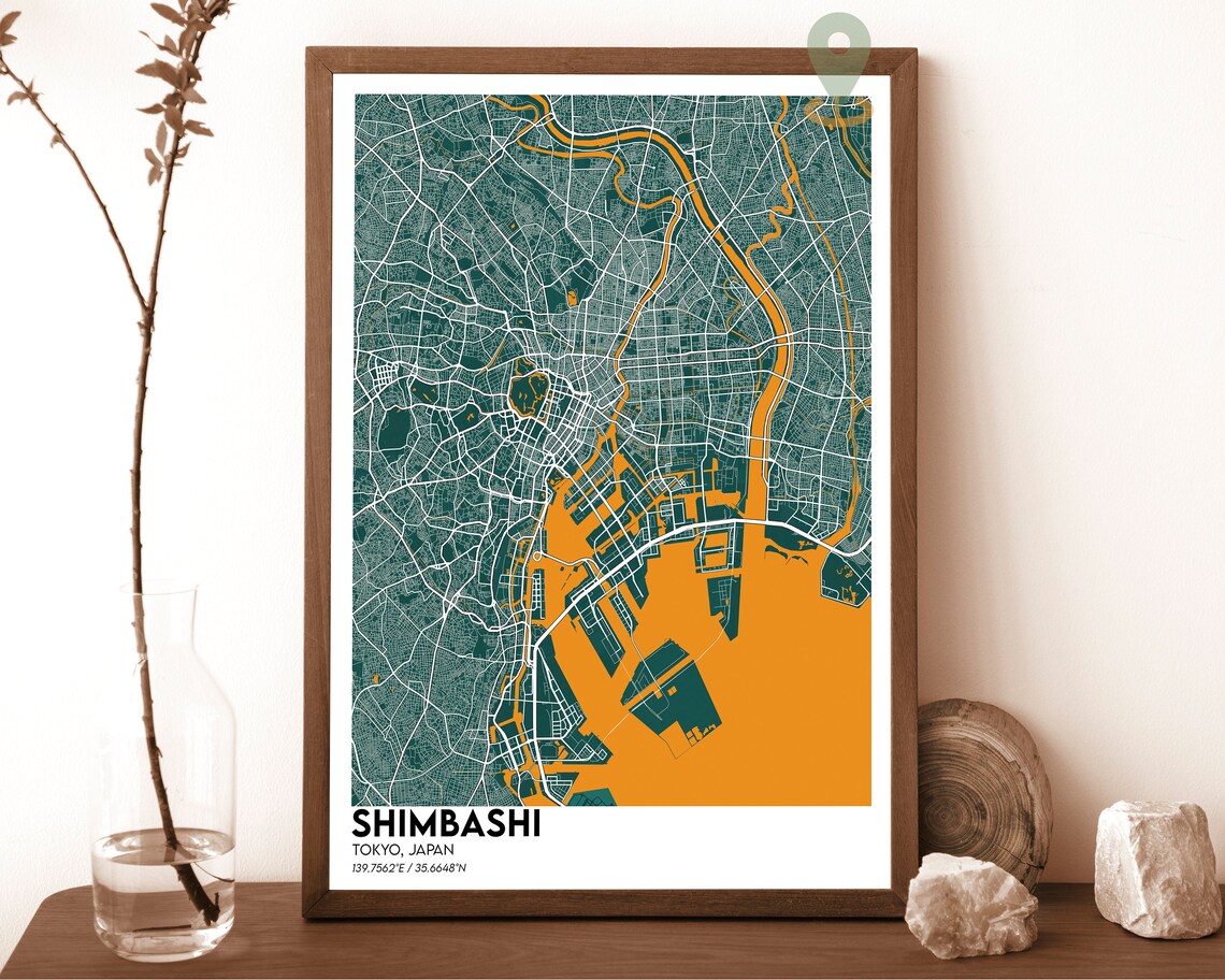 Shimbashi Tokyo Japan Navy Yellow Modern City Map Art Poster - Image 3
