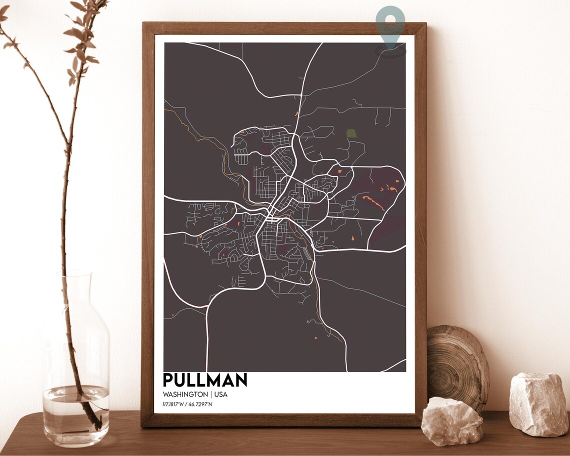 Pullman Washington Navy Blue Minimalist Street Map Home Decor Poster - Image 5