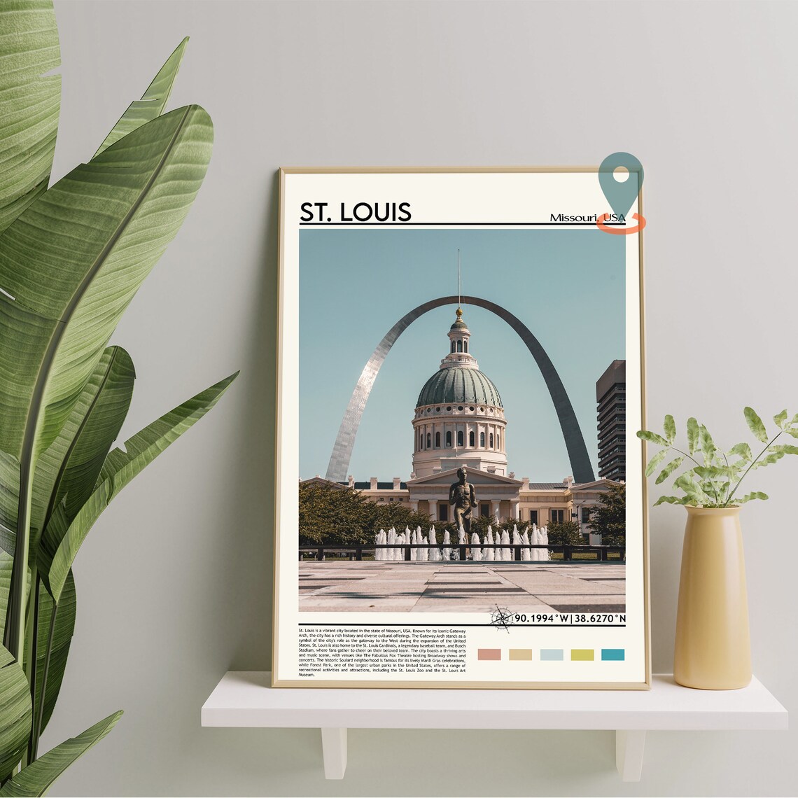 St Louis Missouri Gateway Arch Courthouse Fountain Travel Poster - Image 3