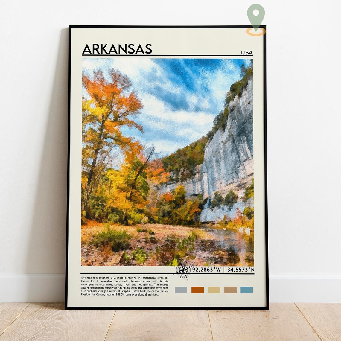 Arkansas USA Autumn Forest River Bluffs Scenic Travel Poster - Image 2