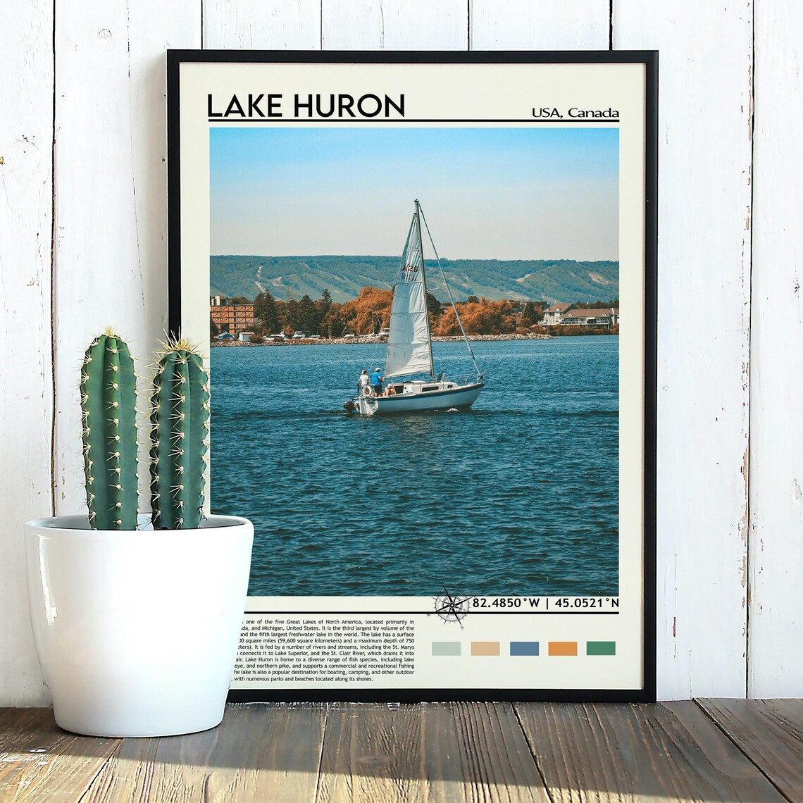 Lake Huron USA Canada Sailboat On Blue Water Lakeside Photo Poster - Image 2