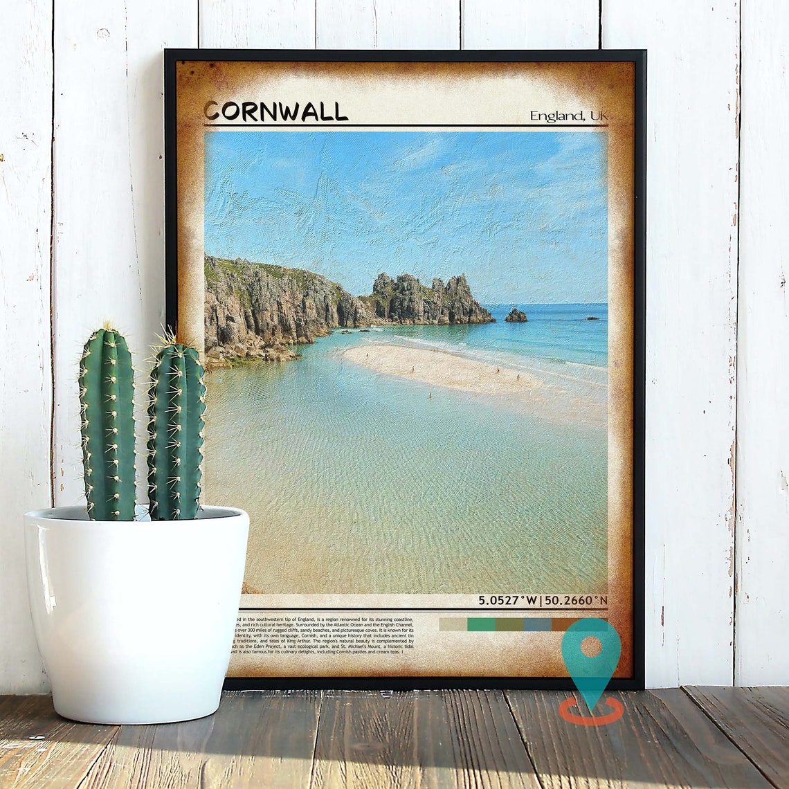 Cornwall England UK Turquoise Cove Rocky Cliffs Beach Poster - Image 2