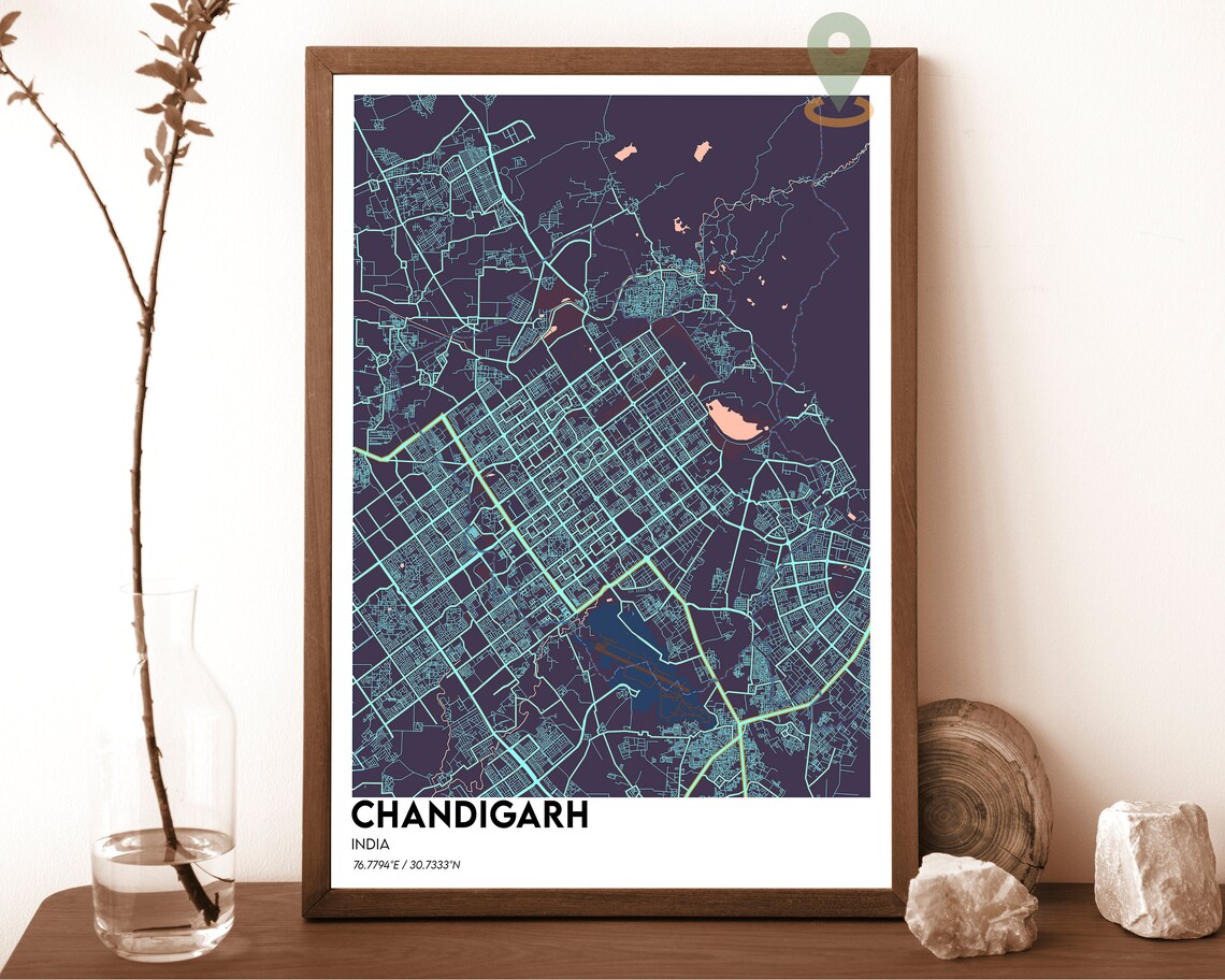 Chandigarh India Dark Green Planned Grid City Map Design Poster - Image 2