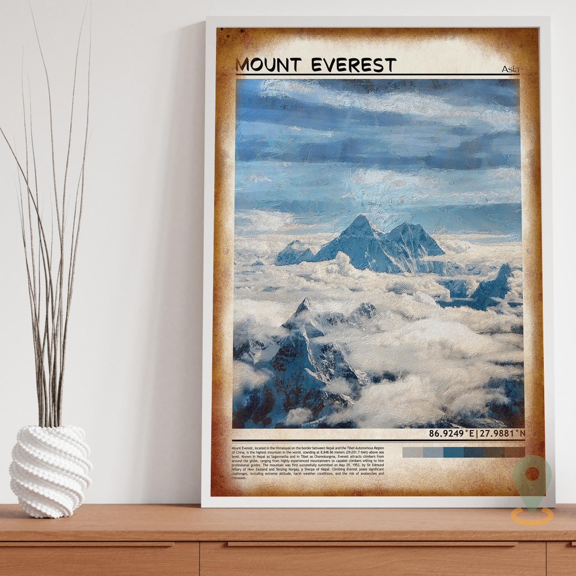 Mount Everest Asia Towering Snow Peak Above Clouds Art Poster - Image 3