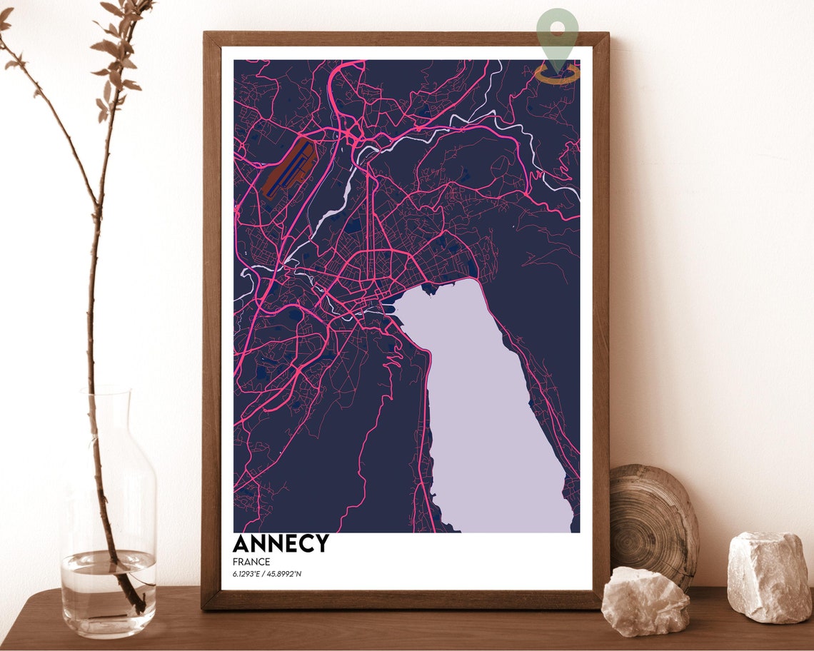 Annecy Map Annecy Map Print Annecy Personalized Map Art Annecy Wall Art Annecy Travel Poster Travel Gift Annecy Poster Annecy Art - Image 2