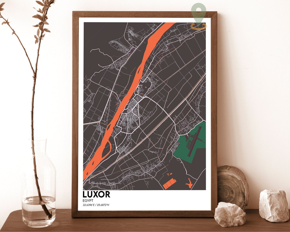 Luxor Egypt Dark Night Nile River City Map Modern Art Poster - Image 5