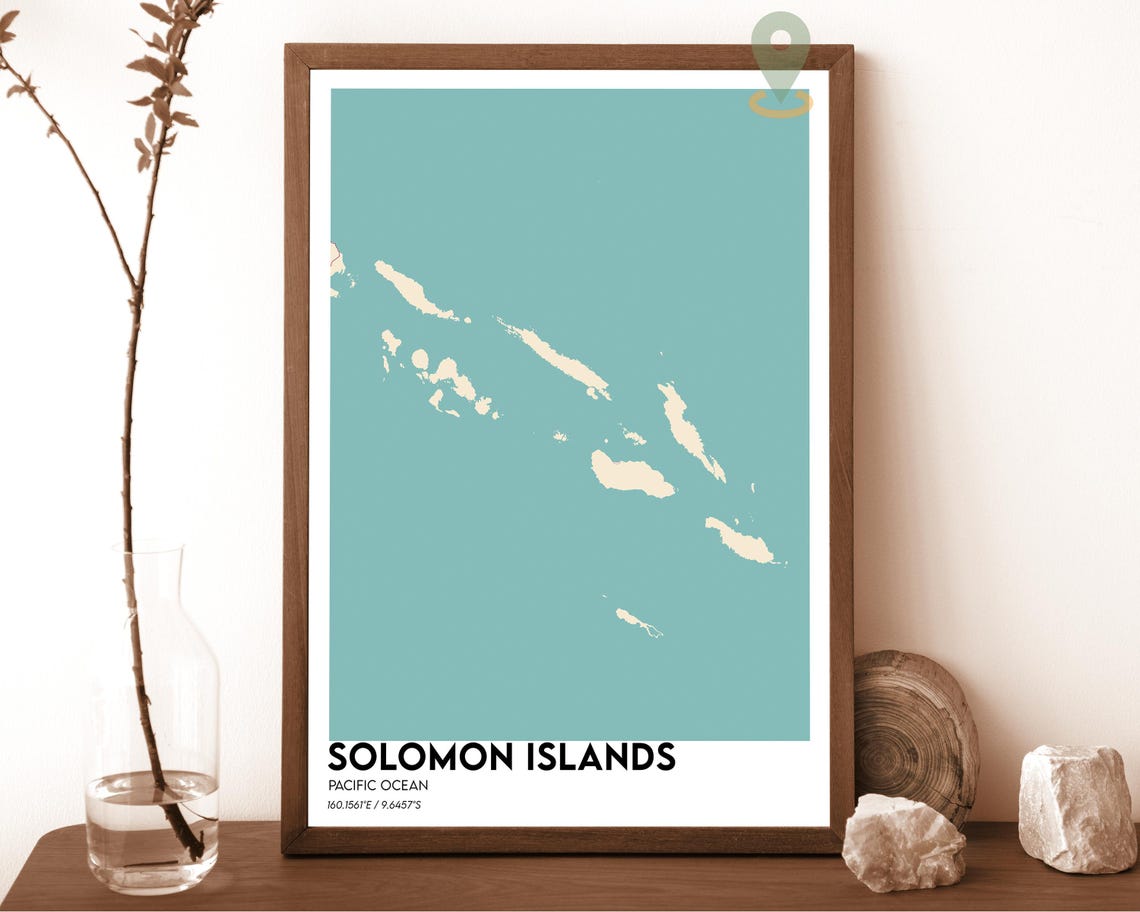 Solomon Islands Pacific Archipelago Navy on Cyan Graphic Poster - Image 4