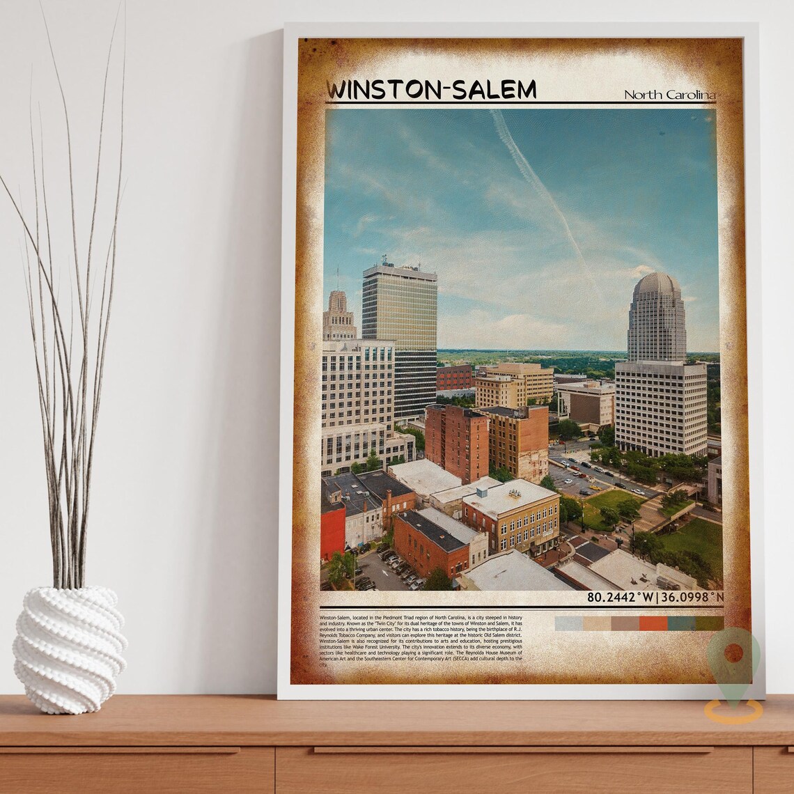 Winston-Salem North Carolina Downtown Skyline City Travel Poster - Image 3