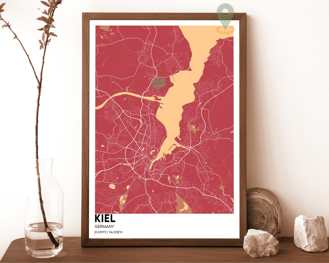 Kiel Germany Teal Fjord Orange Modern Minimalist City Map Wall Art - Image 4